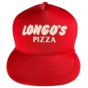 Vintage 80s Longos Pizza Red Trucker Hat Snapback Mesh Cap Adult Fit All